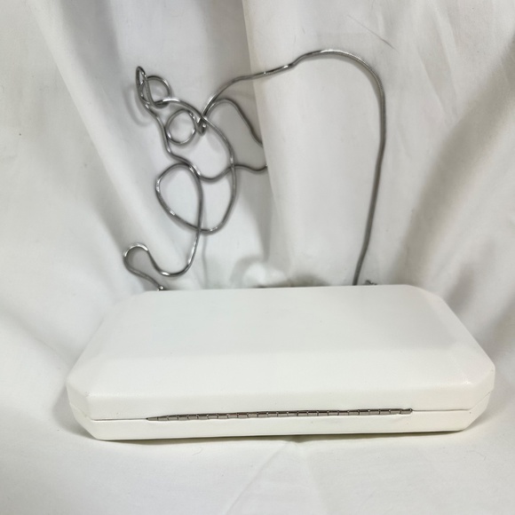 White Satin Clutch Purse with Diamond Clasp - Picture 4 of 7